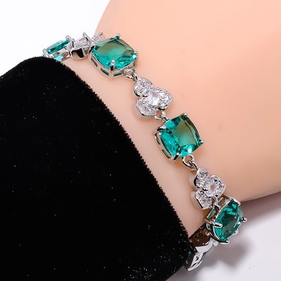 Apatite, CZ 925 Sterling Silver Adjustable Bracelet 7-8'' B142118, Gift for her