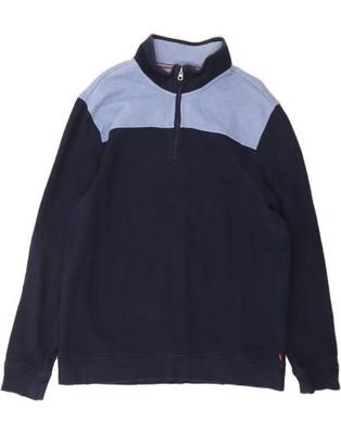 IZOD Herren Zip Neck Sweatshirt Pullover Large Navy Blau Colourblock Baumwolle BY13