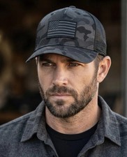 USA FLAG Ball Cap Adult OS  Black Gray Camo Embroidered American Flag Patch Hat