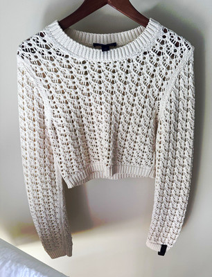 Louis Vuitton Damen Strickpullover Weiß Lochmuster Rundhals Langarm Gr. S