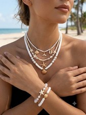 Ensemble bijoux d'été blanc & doré neufs