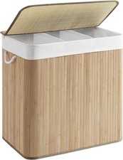 Laundry Basket, 3 Compartments, 150L , Natural / Bamboo