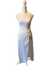 Vintage Val Mode White Maxi Slip Dress Floral Lace Nylon Lingerie Coquette Small