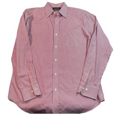 Ralph Lauren Mens Classic Fit Burgandy Striped Button-Down Shirt Size 16 34/35