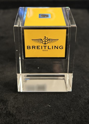 ECHT BREITLING MASSIV GLAS KRISTALL SCHREIBTISCH TISCH UHR AUFSTELLER