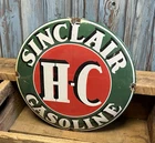 Vintage Sinclair HC Gasoline Porcelain Metal Gas Pump Plate Sign