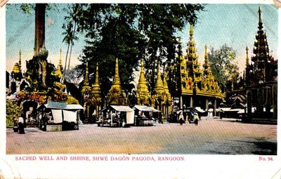 Burma Myanmar Rangoon Shwe Dagon Pagoda Sacred Well and Shrine Postcard 1910 L3