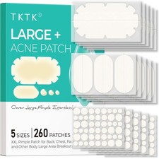 TKTK XXL Pimple Patches for Body, Large Hydrocolloid Acne 5 Sizes 260 Count