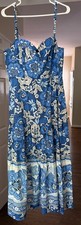 NWOT Farm Rio Blue Full of Flowers Organic Cotton Midi Dress, Women’s Size Large