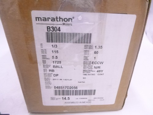 Marathon B304 Fan & Blower Motor 1/3 HP 115V 5.5AMP 048S17D2056 - Picture 2 of 4