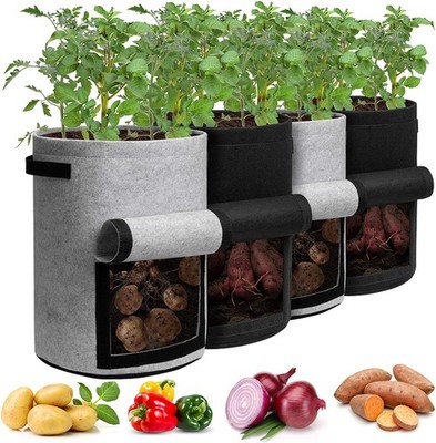 Homyhoo Potato Grow Bags 10 Gallon 4 Pack with Handles Black Gray
