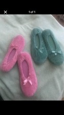 Women's Faux Fur Ballet Slipper Slip-On Round Toe Bow Pink/Blue US 7