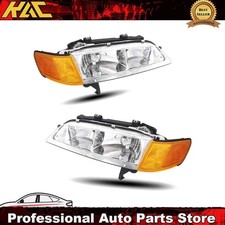 Headlights For 1994-1997 Honda Accord Halogen Chrome Amber Reflector Headlamps
