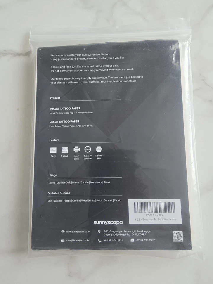 Printable Inkjet Tattoo Paper Sunnyscopa 100 Sheats Temporary for Printer - Image 2 of 3