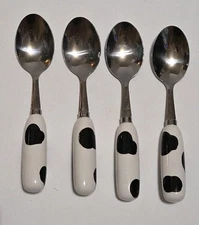 Set Of 4 Spoons Cow Print Handles Stainless Serving Table Spoons Farm Animals 