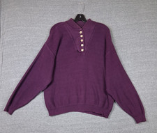 VTG Lands End Womens Sweater Large Purple Henley USA Made Dark Academia Cabin