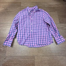Crewcuts Boys Pink and Blue Buffalo Plaid Long Sleeve Button Down Shirt Size 8