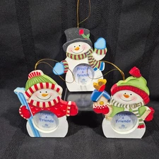 Set of 3 Christmas Tree Ornaments Snowmen Photo Picture Frames
