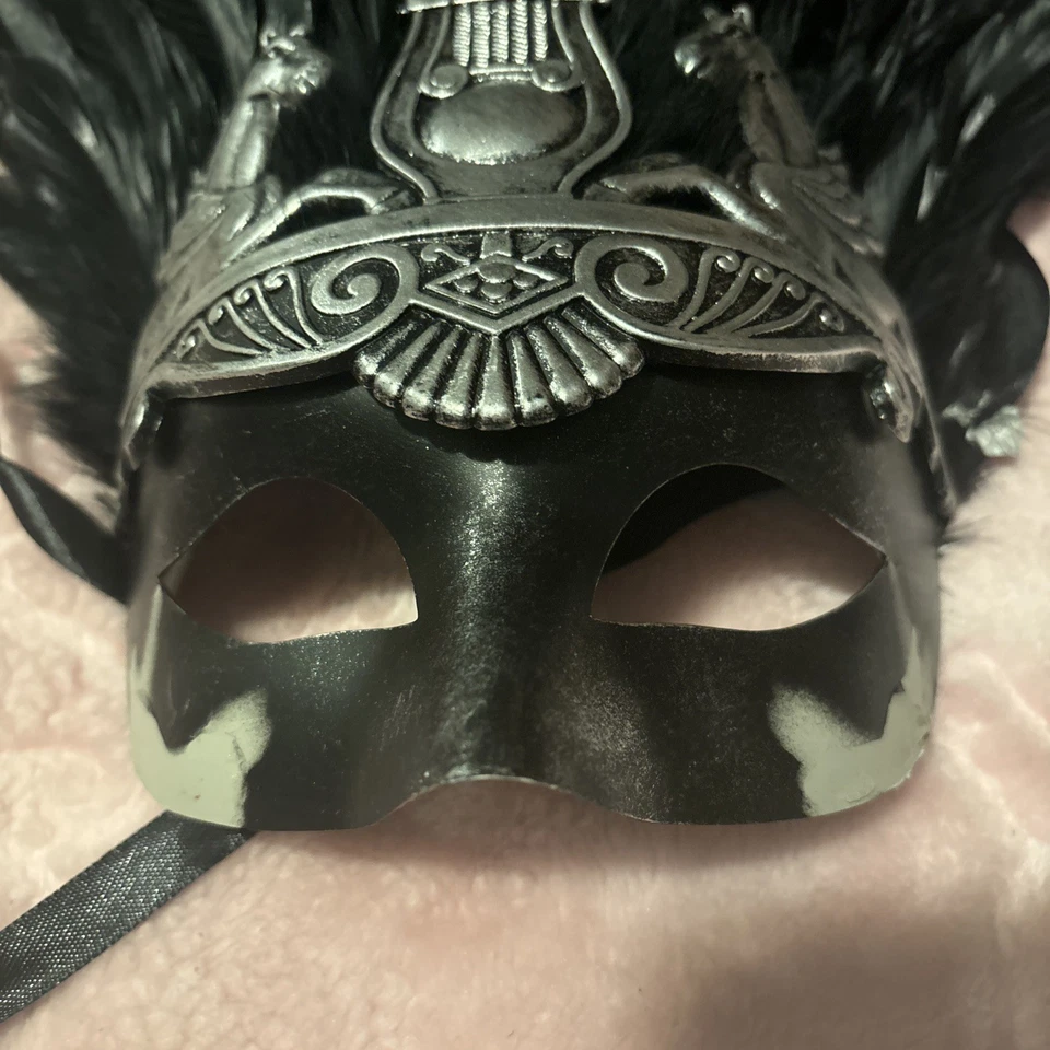 Venetian Brocade Lace Mardi Gras Prom Masquerade Ball Mask with Feather Blue - Image 4 of 4