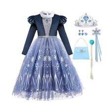 Girls Elsa Costume Snow Princess Dress up Blue Halloween Party Cosp... Fast Ship