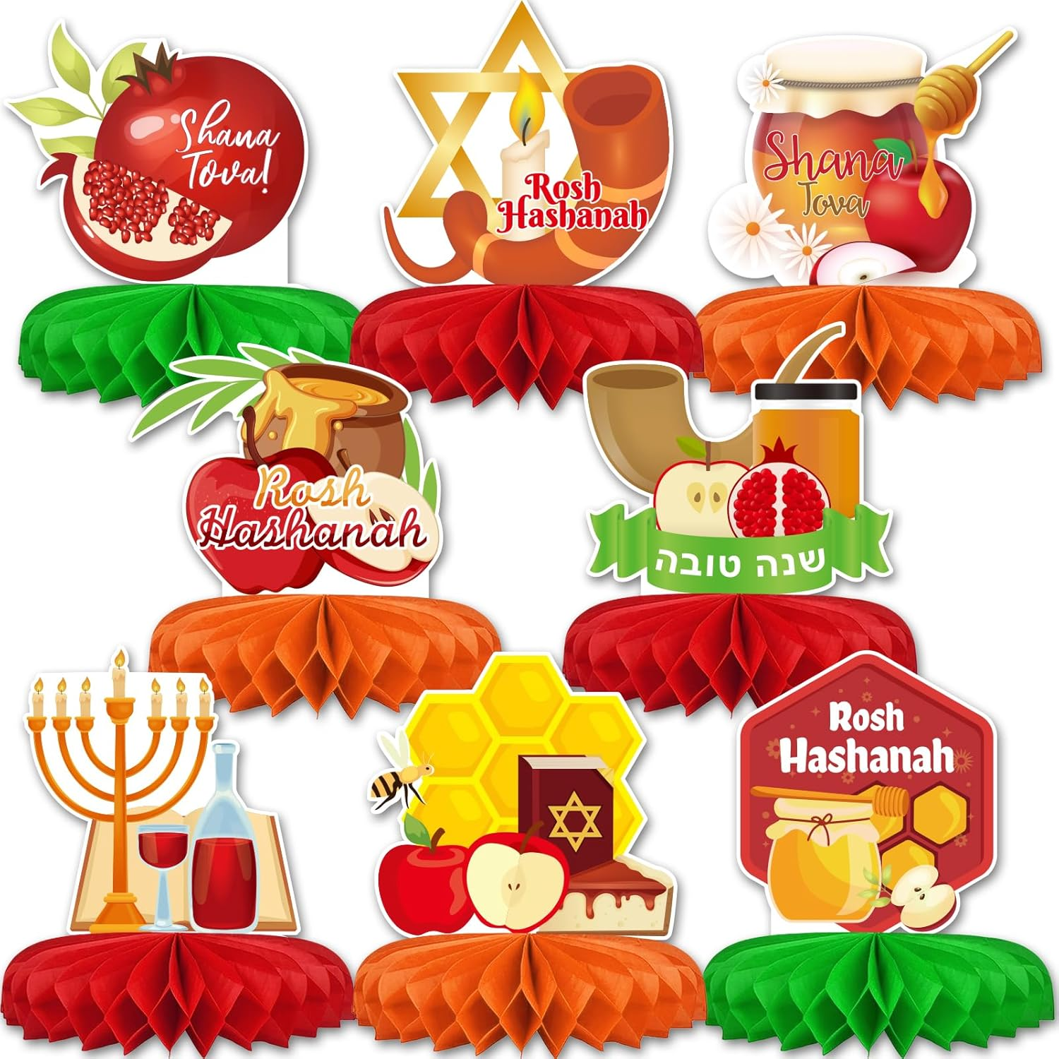 Rosh Hashanah Honeycomb Table Centerpiece Set of 8 Decorations