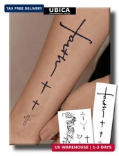 2 Sheets Black Cross Faith Semi Permanent Tattoos Large Hand Arm Waterproof 1-2W