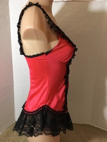 M Vtg TOSCA Lingerie Camisole Top Nylon SHEER FLORAL Lace Red Black Chiffon Robe
