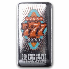 7.77 oz Silver Premium Colorized Cast Bar - Las Vegas Lucky 7