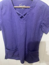 Butter-Soft Stretch Purple Scrub Top Women  s Small Criss Cross Neck Medical