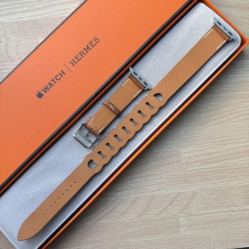Hermes Brown Barenia Leather Double Tour Apple Watch Band 38mm 40mm 41mm 42mm - 第 2/12 張圖片