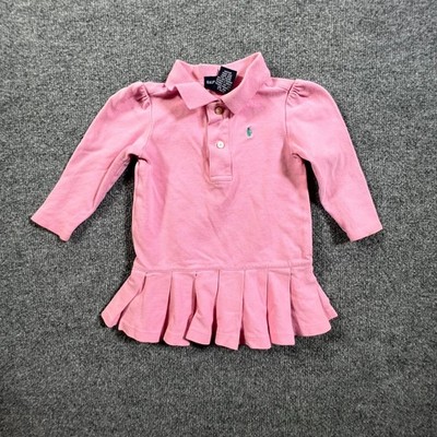 Ralph Lauren Knee-Length Polo Dress Infant 18M Pink Cotton Pony Pleated Stretch