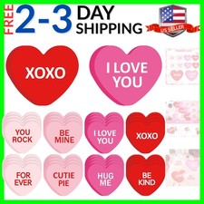 48Pcs Valentine' s Day Conversation Heart Paper Cutouts 6 Inch Red Pink Candy...