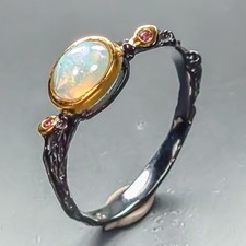 Handmade Natural Opal Ring 925 Sterling Silver Size 8 /R464250