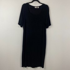 Chicos Travelers Sheath Dress Size 3 US XL Black Slinky Knit Short Sleeve