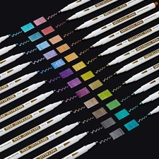 Shuttle Art Metallic Marker Pens, 24 Colors Metallic Paint Markers Fine Point fo