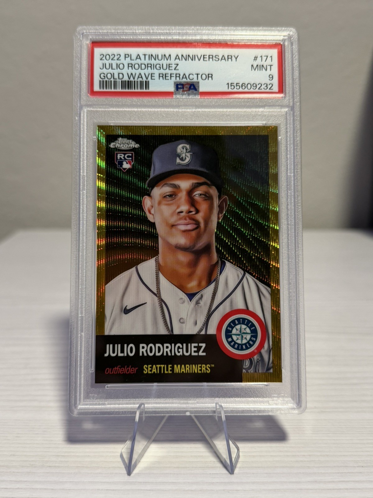 2022 Topps Chrome Platinum #171 Julio Rodriguez RC PSA 9 Gold Wave Refractor /50