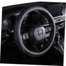 Universal 15 Inch Leather Steering Wheel Cover - Genuine Black With Blue Lines Universal 15 Inch Leather Steering Wheel Cover - Genuine Black With Blue Lines