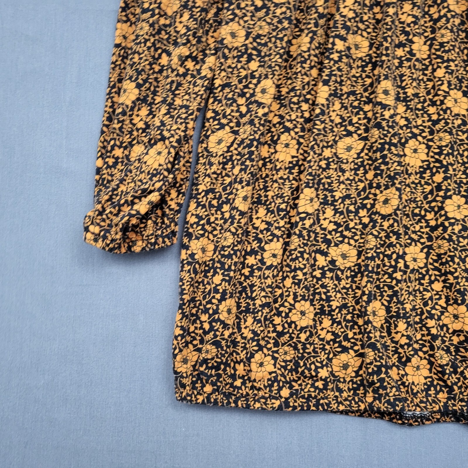 Michael Kors Blouse Womens Large L 3/4 Balloon Sleeve Floral Knit Yellow Black thumbnail 5