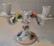 Dresden Candelabra 2 Arm Porcelain W/ Flowers And Gilt Trim Lovely AS IS
