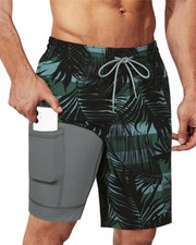 9" Mens Swim Trunks with Compression Liner Swimming Shorts 2 in 1 Stretch Qui...