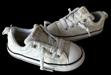 Converse All Star Shoes Sneakers Toddler Kids Sz 9 White Gold STARS No Lace