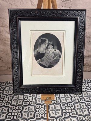 Das Duett viktorianische Gravur nach James Sant RA William Benham ebonisiert geschnitzt