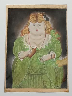 FERNANDO BOTERO Drawing on paper (Handmade) signed and stamped mixed media.