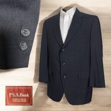 Jos A Bank USA Made Sport Coat Mens 42R Dark Gray Blue Plaid Wool Three Buttons