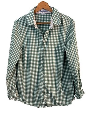 Boden Top Shirt Womens 12L Green White Check Gingham Plaid Cotton Fitted Button
