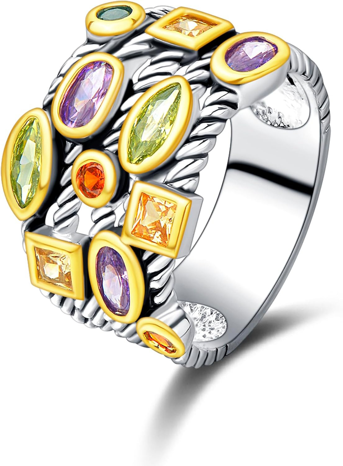 Uny Multi CZ Twisted Cable Wire Vintage Designer Fashion Ring