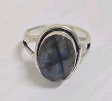 Natural Blue flashy labradorite Crystal Ring silver handmade Gemstone jewellery