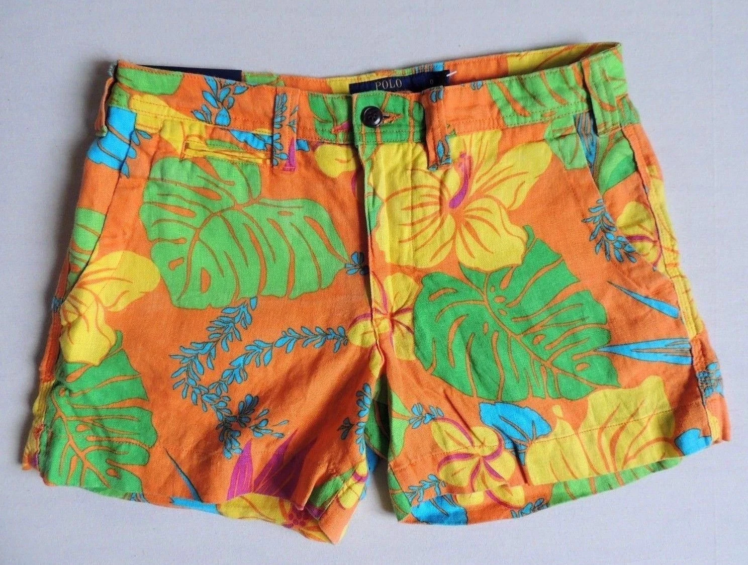 Polo Ralph Lauren Linen Hawaiian Flower Floral Tropical Beach Mini Golf Shorts 0