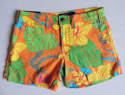 Polo Ralph Lauren Linen Hawaiian Flower Floral Tropical Beach Mini Golf Shorts 0