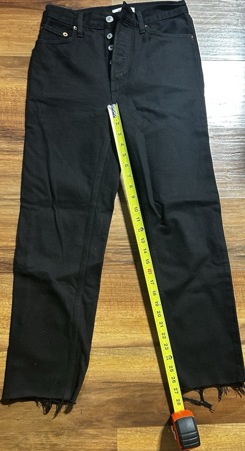 RE/DONE Women’s Black Dark Wash Button Fly Slim Straight Jeans size 25